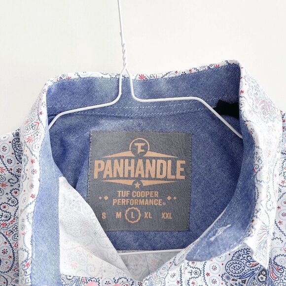 Panhandle Mens Floral Paisley Tuf Cooper Performance Button up Shirt Blue Large - Picture 4 of 8